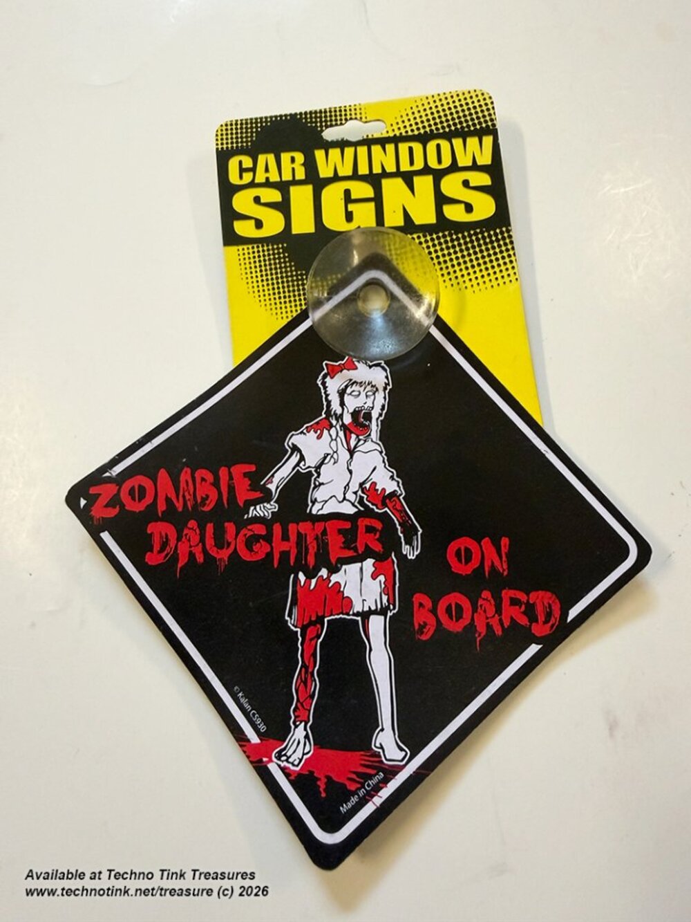 Plastic Car Window Sign - Zombie Daughter on Board